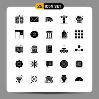Group of 25 Solid Glyphs Signs and Symbols for database physical station human activity Editable Vector Design Elements