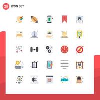 Mobile Interface Flat Color Set of 25 Pictograms of home user battery interface tag Editable Vector Design Elements