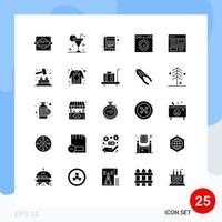 25 User Interface Solid Glyph Pack of modern Signs and Symbols of page check glass browser interface Editable Vector Design Elements