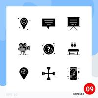 Mobile Interface Solid Glyph Set of 9 Pictograms of mark professional easel movie capture Editable Vector Design Elements