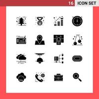 16 Universal Solid Glyphs Set for Web and Mobile Applications pencil design coins timer money up Editable Vector Design Elements