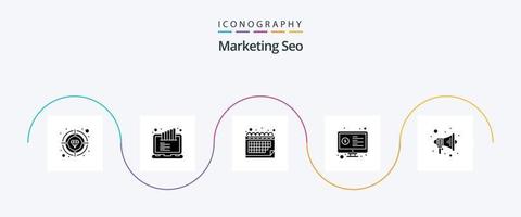 Marketing Seo Glyph 5 Icon Pack Including content. analysis. appointment. screen. monitor vector