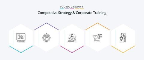 Competitive Strategy And Corporate Training 25 Line icon pack including develop. analysis. flag. mentor. course vector