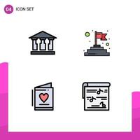 Pictogram Set of 4 Simple Filledline Flat Colors of bank wedding finish card multimedia Editable Vector Design Elements