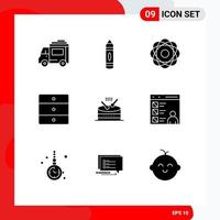 Pictogram Set of 9 Simple Solid Glyphs of drum home appliances atom home physics Editable Vector Design Elements