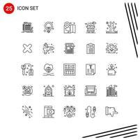 User Interface Pack of 25 Basic Lines of halloween bus seo life map Editable Vector Design Elements