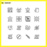 Group of 16 Outlines Signs and Symbols for barn internet cake security document Editable Vector Design Elements