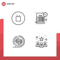 4 User Interface Line Pack of modern Signs and Symbols of ancient planet reminder tax return terra Editable Vector Design Elements