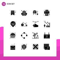 Modern Set of 16 Solid Glyphs and symbols such as supermarket next online location print Editable Vector Design Elements