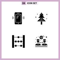 Stock Vector Icon Pack of 4 Line Signs and Symbols for phone tree huawei christmas education Editable Vector Design Elements