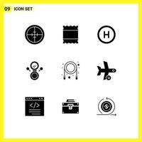 Modern Set of 9 Solid Glyphs and symbols such as landing skipping hospital rope symbol Editable Vector Design Elements