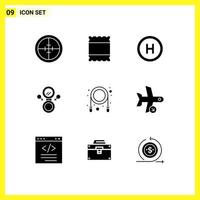 Modern Set of 9 Solid Glyphs and symbols such as landing skipping hospital rope symbol Editable Vector Design Elements