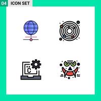 4 Universal Filledline Flat Colors Set for Web and Mobile Applications globe coding world nadir development Editable Vector Design Elements