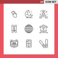 Pictogram Set of 9 Simple Outlines of globe arrow communication hotel ticket Editable Vector Design Elements