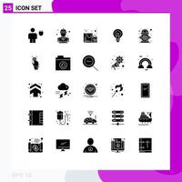 Universal Icon Symbols Group of 25 Modern Solid Glyphs of light business fireman bright purchase Editable Vector Design Elements