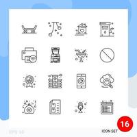 Modern Set of 16 Outlines Pictograph of computers power house petrol energy Editable Vector Design Elements