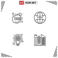 Set of 4 Modern UI Icons Symbols Signs for bomb lamp tax world building Editable Vector Design Elements