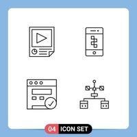 Universal Icon Symbols Group of 4 Modern Filledline Flat Colors of data browser playback communications web Editable Vector Design Elements