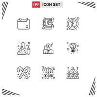 Pack of 9 Modern Outlines Signs and Symbols for Web Print Media such as dollar lab help science experiment Editable Vector Design Elements