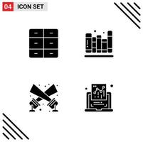 Pack of 4 Modern Solid Glyphs Signs and Symbols for Web Print Media such as closet floodlight interior education disco light Editable Vector Design Elements