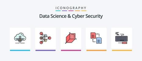 Data Science And Cyber Security Line Filled 5 Icon Pack Including global. graph. data. shart. computer. Creative Icons Design vector