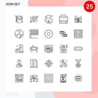 Universal Icon Symbols Group of 25 Modern Lines of photography photo beach travel luggage Editable Vector Design Elements