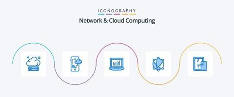 Network And Cloud Computing Blue 5 Icon Pack Including storage. mobile. laptop. world. globe vector