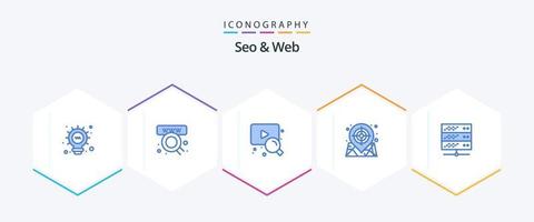 Seo and Web 25 Blue icon pack including web. network server. video. hosting. target vector