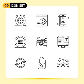 conjunto de 9 9 vector contornos en cuadrícula para línea comercio electrónico desarrollo comercio electrónico padres día editable vector diseño elementos