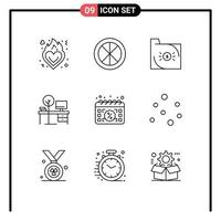 Set of 9 Vector Outlines on Grid for place desk window comfort document Editable Vector Design Elements