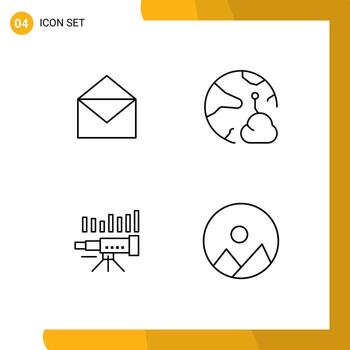 Universal Icon Symbols Group of 4 Modern Filledline Flat Colors of email telescope open network forecast Editable Vector Design Elements