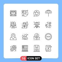 Pack of 16 Modern Outlines Signs and Symbols for Web Print Media such as house wet career weather beach Editable Vector Design Elements