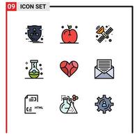 Group of 9 Filledline Flat Colors Signs and Symbols for favorite heart satellite magic flask Editable Vector Design Elements