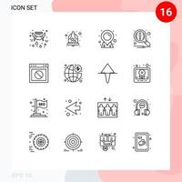 16 User Interface Outline Pack of modern Signs and Symbols of warning app location search magnifier Editable Vector Design Elements