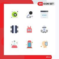 Mobile Interface Flat Color Set of 9 Pictograms of t shrit sport internet skateboard fun Editable Vector Design Elements