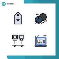 Filledline Flat Color Pack of 4 Universal Symbols of military computers star cranberry devices Editable Vector Design Elements