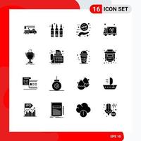 User Interface Pack of 16 Basic Solid Glyphs of competitive truck medicine pollution tag Editable Vector Design Elements