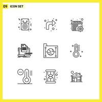 9 Thematic Vector Outlines and Editable Symbols of cloud list calendar computer coder Editable Vector Design Elements