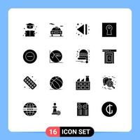 Set of 16 Vector Solid Glyphs on Grid for math add end no safe Editable Vector Design Elements