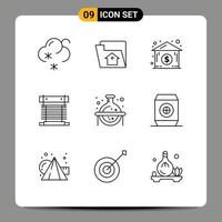 User Interface Pack of 9 Basic Outlines of science chemical house fan cooling Editable Vector Design Elements