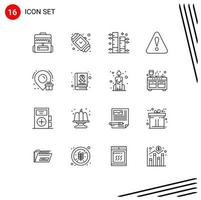 16 Universal Outline Signs Symbols of location birthday bamboo warning alert Editable Vector Design Elements