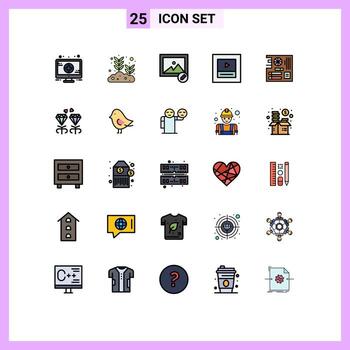 25 Universal Filled line Flat Color Signs Symbols of mother main image computer wireframe Editable Vector Design Elements