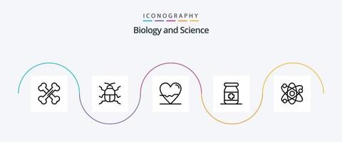 Biology Line 5 Icon Pack Including lab. tablets. beat. medical. science vector