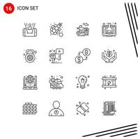 Modern Set of 16 Outlines and symbols such as gym monitor summer learning elearning Editable Vector Design Elements