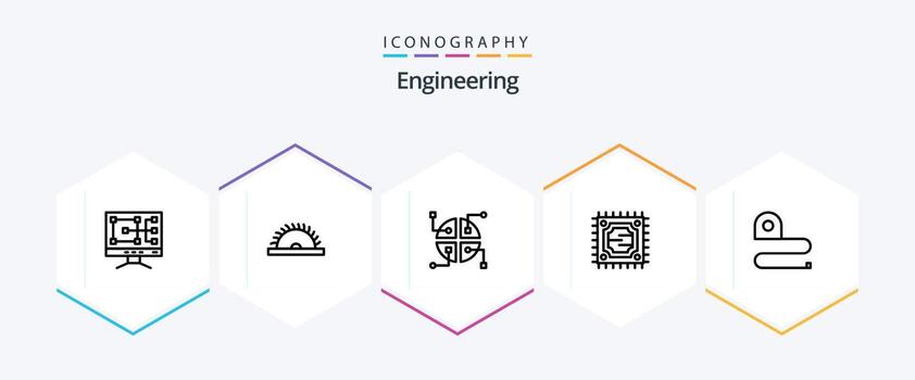 Engineering 25 Line icon pack including . scale. network. measuring. processor vector
