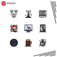 Universal Icon Symbols Group of 9 Modern Filledline Flat Colors of project development monitor real contact Editable Vector Design Elements