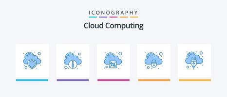 nube informática azul 5 5 icono paquete incluso Internet conexión. seguridad. descargar. candado. nube. creativo íconos diseño vector