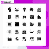 Modern Set of 25 Solid Glyphs Pictograph of building mind powder brain idea Editable Vector Design Elements