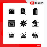 Group of 9 Solid Glyphs Signs and Symbols for process user legal interface analytics Editable Vector Design Elements