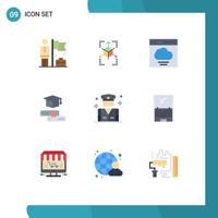 Set of 9 Modern UI Icons Symbols Signs for people graduation cloud education books Editable Vector Design Elements